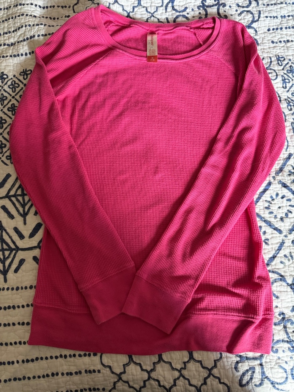 No Boundaries Hot Pink Waffle Knit Crew Neck Long-John Style Shirt